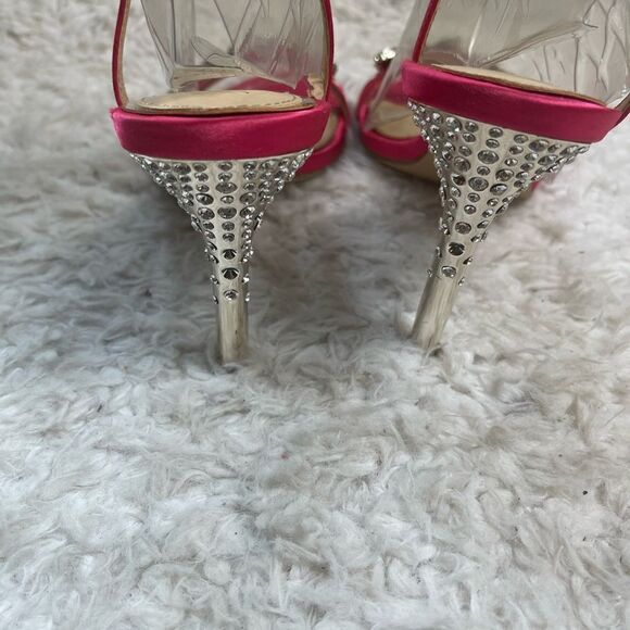 JEWEL BADGLEY MISCHKA Satin Hot Pink Rhinestone accents Ankle Strap Sandals SZ 8 - Picture 4 of 9